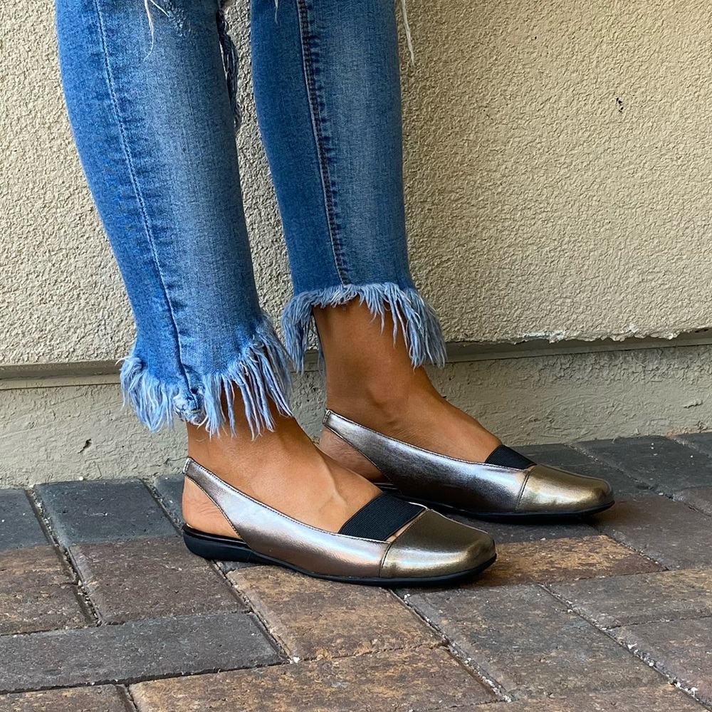 Bronze Closed Toe Slingback Comfort Mule Flats - Picture 14 of 15